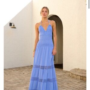 Carolina Dress Elegant Blue Halter Maxi Dress